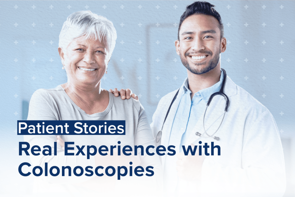 Smiling elderly woman with a supportive doctor, representing patient stories and real experiences with colonoscopies.