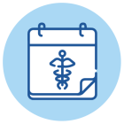 Blue line drawing of a calendar with a caduceus symbol, suggesting a scheduled colonoscopy, set against a light blue circular background. Blue line drawing of a calendar with a caduceus symbol, suggesting a scheduled colonoscopy, set against a light blue circular background.