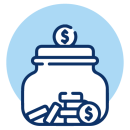 A jar filled with coins and a dollar sign coin being dropped in, set against a blue circular background, symbolizes saving for healthcare expenses like a colonoscopy. A jar filled with coins and a dollar sign coin being dropped in, set against a blue circular background, symbolizes saving for healthcare expenses like a colonoscopy.