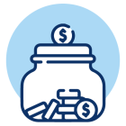 A jar filled with coins and a dollar sign coin being dropped in, set against a blue circular background, symbolizes saving for healthcare expenses like a colonoscopy. A jar filled with coins and a dollar sign coin being dropped in, set against a blue circular background, symbolizes saving for healthcare expenses like a colonoscopy.