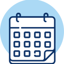 Icon of a calendar with a blue circular background, perfect for scheduling important appointments like a colonoscopy. The calendar page shows blank squares and has one corner folded up. Icon of a calendar with a blue circular background, perfect for scheduling important appointments like a colonoscopy. The calendar page shows blank squares and has one corner folded up.