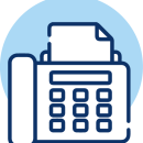 Line drawing of a fax machine with a sheet of paper, set against a blue circular background—perfect for illustrating colonoscopy appointment reminders. Line drawing of a fax machine with a sheet of paper, set against a blue circular background—perfect for illustrating colonoscopy appointment reminders.